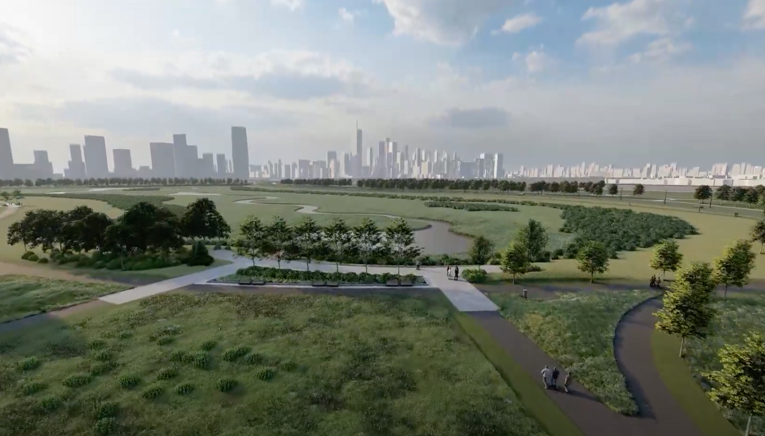 Rendering of Liberty State Park with view of New York City