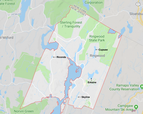 Map showing the four private lakes involved in the Borough of Ringwood's regional holistic watershed management plan.