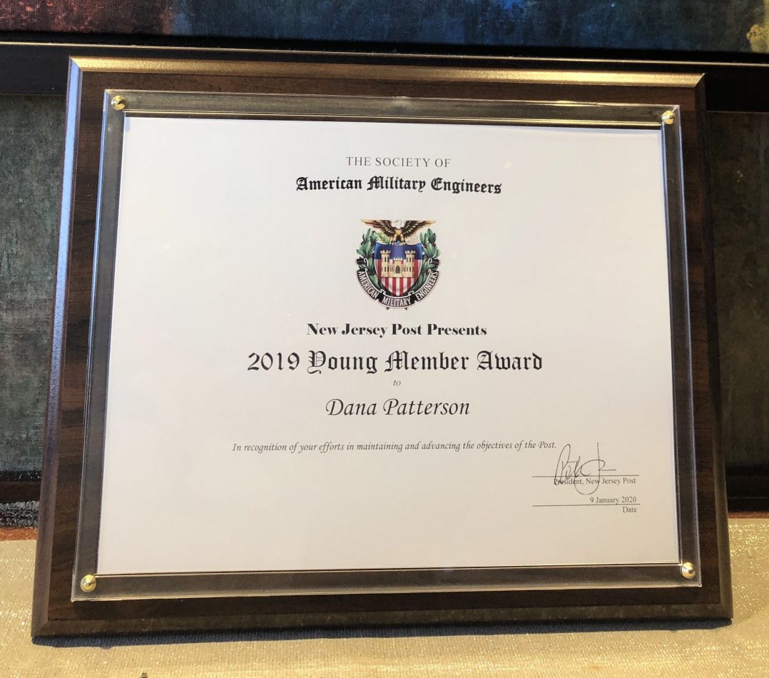 Marketing and Communications Manager Dana Patterson was presented with the Society of American Military Engineers (SAME) New Jersey Post's "Young Member Award" for her efforts in maintaining and advancing the objectives of the organization.