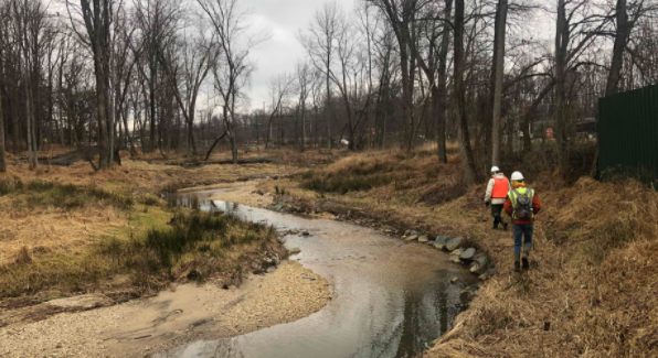 This photo, taken during a site visit in January 2021, documents the Tinkers Creek Stream Restoration progress